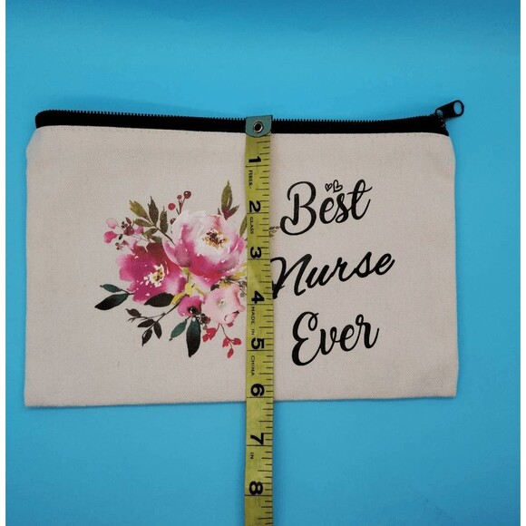 Best Nurse Ever Zipper Makeup Travel Supply Bag Oatmeal Pink Roses - Picture 6 of 7